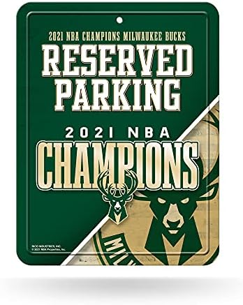 Декор метален знак на Паркинг Размер на 8.5 на 11 инча Rico Industries NBA Milwaukee Bucks за шампиони по баскетбол 2021 г. размер