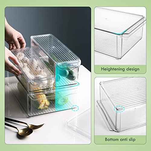 Кутии-Организаторите за хладилник Aomola, 4 опаковки, Пластмасови Кутии за съхранение с Капак, Штабелируемые, които Не съдържат BPA