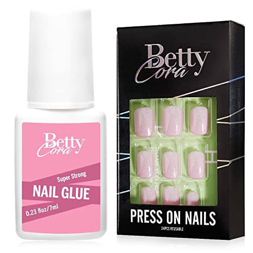 BettyCora Кратко Съобщение за нокти с твърда четка за лепило за нокти, 24 бр Розов Гел за нокти с пайети