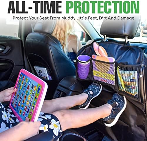 Калъф на задната седалка lebogner за деца + Органайзер за съхранение на 3 джоба, 2 опаковки Непромокаеми постелки X-Large за защита на задната седалка, Защитни облицовки на ?