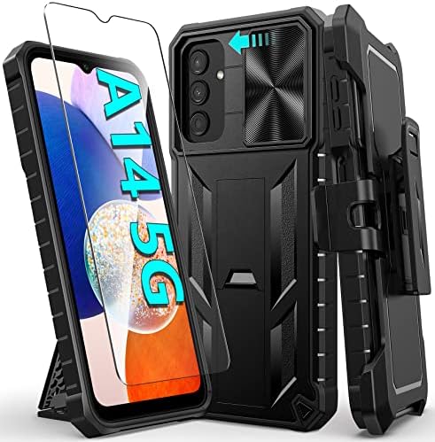 Калъф FNTCASE за Samsung Galaxy A14-5G: Защита от падане на военен клас, Здрав Защитен калъф за мобилен телефон A14 с клип за колан, кобур,