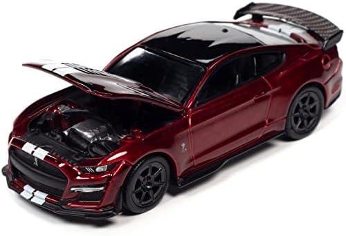 2020 Shelby GT500 Track Pack от въглеродни влакна Rapid Red Met. с бели ивици и черен покрив Оод Ед 1/64 Монолитен под налягане