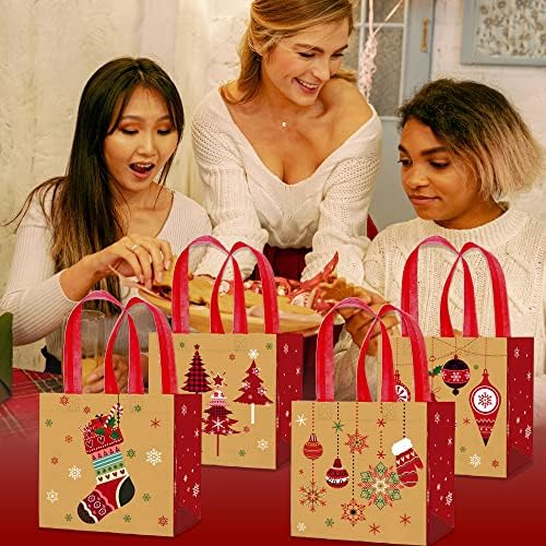 CC HOME 12 Коледни Опаковки Текстилни Чанти за партита Среден размер, Чанти за партита с снеговиками, Чанти за коледни подаръци от