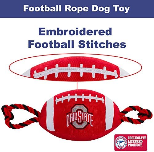 Pets First NCAA щата Охайо, Футболна играчка за кучета Buckeyes, От устойчив найлон, Здрави Въжета, Вътрешна Пищалка, Цвят на екип колеж