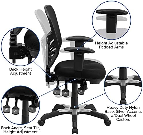 Многофункционално Офис стол със Средна облегалка от черна мрежа Flash Furniture, завъртащо се Ергономичен Офис стол за мениджъри,
