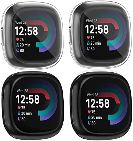 [4 опаковки] Защитен калъф за екрана, съвместим с Fitbit Sense 2 /Fitbit Versa 4, Монтиране Пълен Защитен калъф, устойчив на