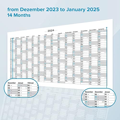 Стенен календар XXL в 2024-14 месеца от декември 2023 до януари 2025 година с юлианской дата, Годишен Стенен календар 39x27