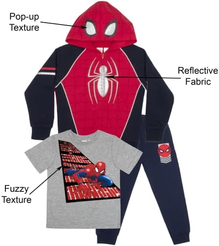 Комплект панталон от 3 теми за момчетата на Marvel Отмъстителите и Човекът-паяк, Hoody на ципа, тениски с къс ръкав и Панталони