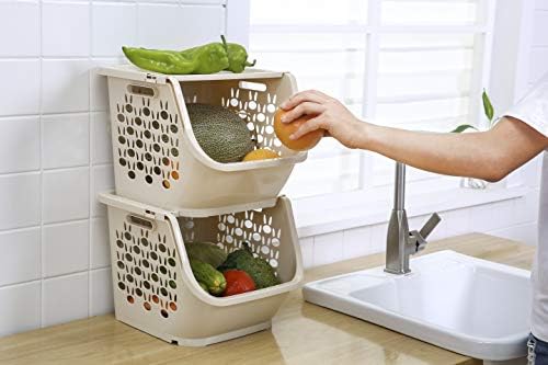 QsunQ 3-Комплектни Штабелируемые кутии за съхранение с капак за кухни, Бани, Спални, гардеробных, Постаменти. Пластмасови пазарски кошници
