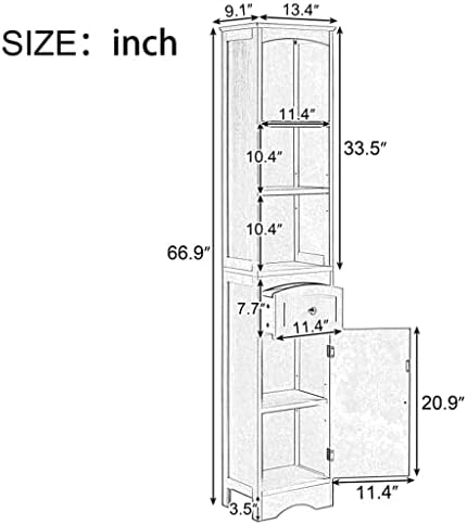 Дебел Отделно Стоящ шкаф за Съхранение Баня с чекмеджета от МДФ с Регулируеми Рафтове Висок Шкаф за Баня, Сив Цвят