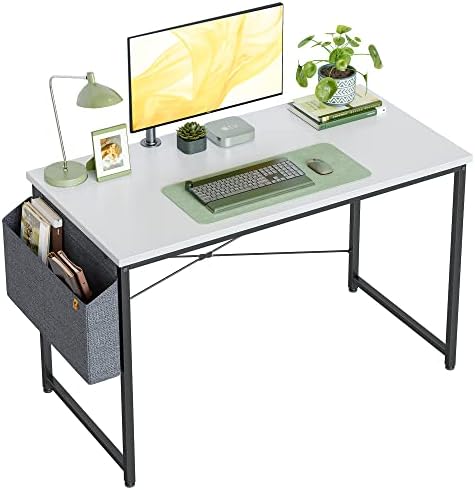 Компютърна маса Cubiker 32-инчов домашен офис бюро, за да се учат, модерен прости маса за лаптоп чанта за съхранение, бял