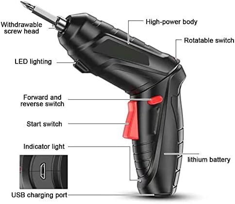 MMLLZEL Ръчна Бормашина, Електрическа Отвертка, Инструмент 3,6 На Преносима USB Зареждане с Led Подсветка, Безжична Литиева Батерия