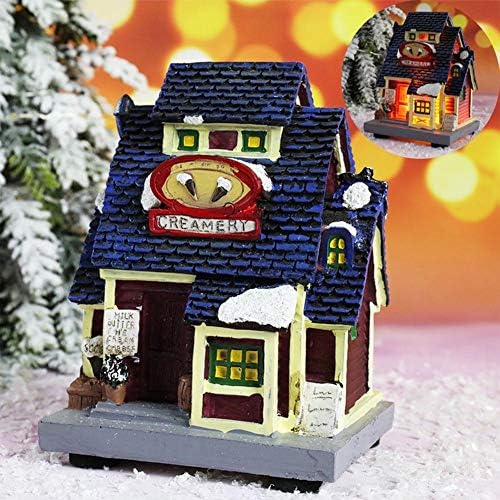 UXZDX CUJUX Коледна Украса Фар Коледна Сцена Селски Къщи на Града с Топла Бяла Мечта Европейски Стил Снежна Къща Детски подарък