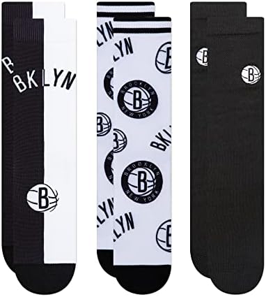 PKWY Унисекс, 3 опаковки чорапи Nets MVP Crew Team (LG (Мъжки обувки 9-13)) Многоцветен