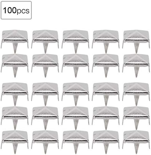 100шт 9 мм Нитове, Пирамидални Форма на Пънк Нитове Шипове, 4 Нокът Нитове Медни Шипове за Декорации DIY (Сребро)
