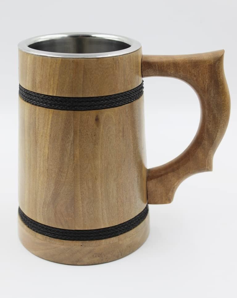 MWC НХГ Дървена една чаша ръчна изработка за пиене С дръжка 18 грама|Една чаша За парти|Дървени една чаша За мъже, чаша от неръждаема Стомана, дизайн бъчви. (Натурален ж
