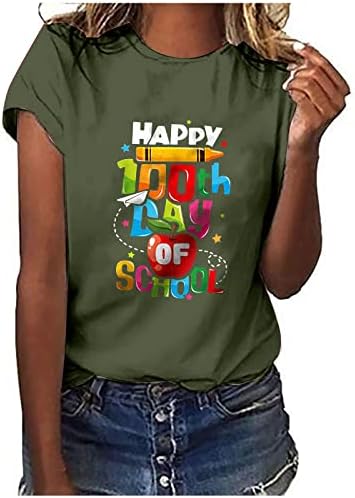 Летни Потници за жени, Вратовръзка Боядисват С 100-годишнината от учители, Ученички, Тениска 100 Дни, Ризи с Къс ръкав 2023