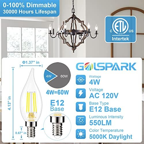 GOLSPARK 10 X led лампи E12 Candelabra, което е равно на 60 W, Дневна светлина 5000 До, Led лампи Tybe B 4 W, Полилей E12, Цокъл