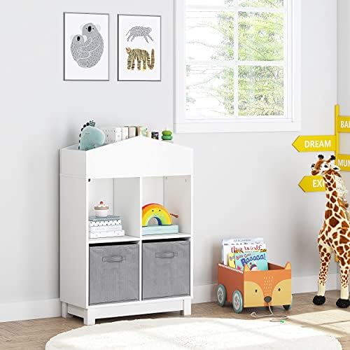 Детска bookshelf UTEX, шкафове за детска куклена къща с място за съхранение на играчки, Тънки Детска етажерка с 2 Чекмеджета