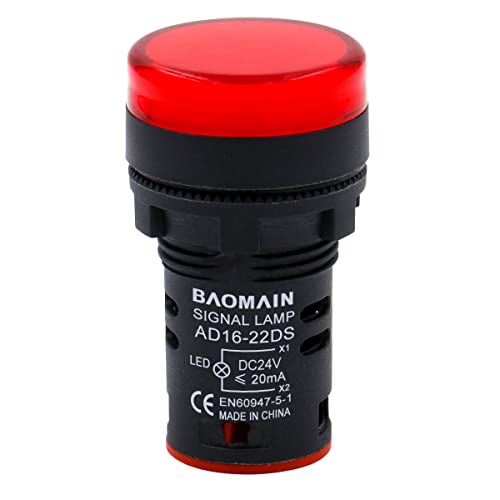 Baomain 22 мм Led Индикатор Контролна лампа AD16-22D 24 НА 20 мА Енергоспестяващ Червен 5 Бр.