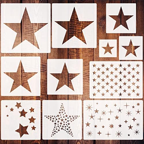 11 бр. шаблони под формата на звезди, за многократна употреба шаблон за шаблон във формата на 5-спот звезди, пластмасови шаблони за рисуване