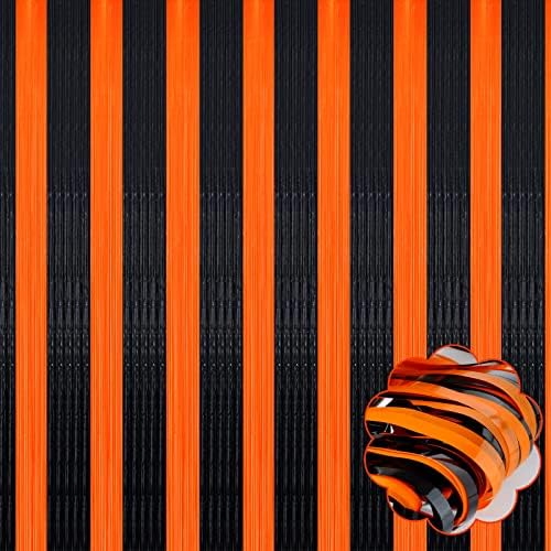 8 Опаковки Черно-Оранжева Мишуры, на Фона на пердета с Ресни от фолио, 3,28 x 8,2 Фута, Метални Ленти за Фотобудки, Рожден Ден, Сватба,