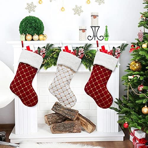 Коледни чорапи 18 инча - Коледен Отглеждане в клетка С пайети, Коледни Сувенири, Подарък и шоколадови Бонбони, Сладки Плюшени Коледни Окачени