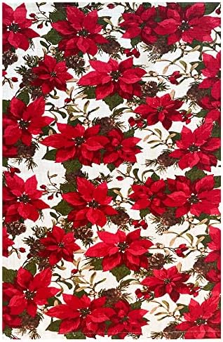 Коледен Комплект кърпи за съдове и гости с принтом Newbridge Blooming Poinsettia, комплект от 4 теми, Празнична Кухненски кърпи с двоен кант