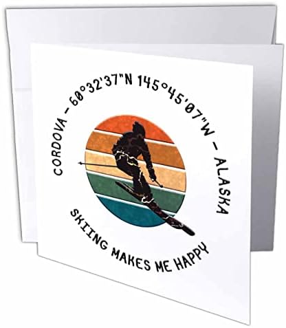 3dRose Кордоба, Аляска. Мъж-скиор в бяло. Алпийски ски, Америка. - Поздравителни картички (gc-374704-5)