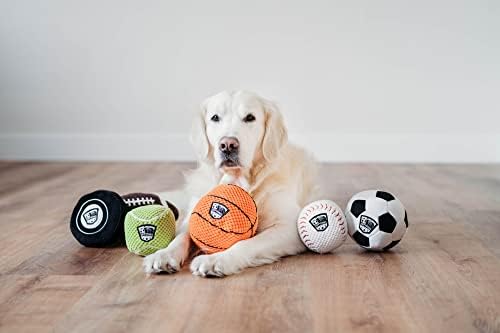 ZippyPaws SportsBallz - Плюшен Бейзболна играчка за кучета, Меки Писклив Топки за Кучета, Играчки за малки кученца на закрито