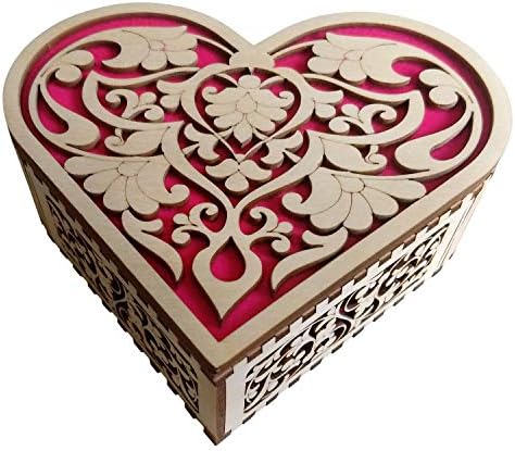Дървена Ковчег в формата на сърце Victor&Victoria с Нежната Розова Инкрустация За Спомен Ръчно изработени