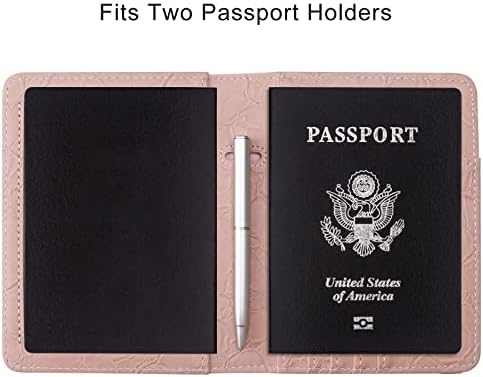 Притежател на паспорт WALNEW с един Слот за бейджа, номинална тагове за самоличност, Кожен Портфейл за паспорт с RFID Заключване,