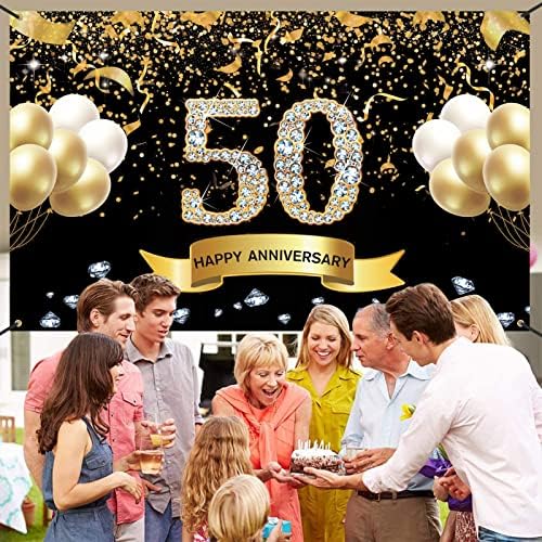 Украса на 50-Годишнината от сватбата на Trgowaul, на Фона На Банер на 50-тата Годишнина от Сватбата, от Черно Злато, Аксесоари За Партита С 50-Годишнината, Фон За Снимки на Б?