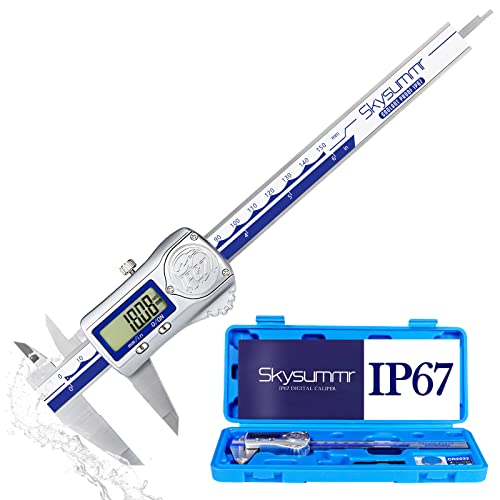 Skysummr IP67 Абсолютно Произход Водоустойчив Електронен Цифров Штангенциркуль Измервателен Инструмент От Неръждаема Стомана, 0-6 инча/150 мм, Голям LCD екран, Изключителна