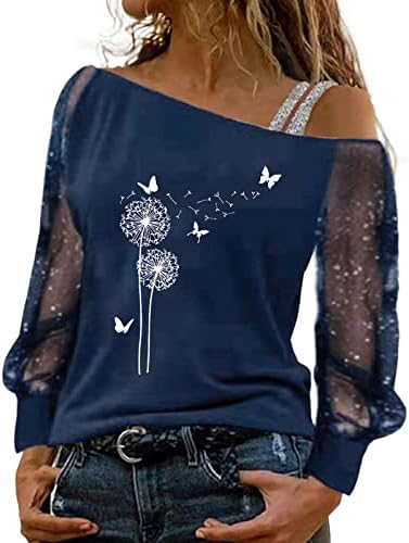 Дамски Ежедневни Тениска, Дамски Ежедневни Модни Горната Риза с Принтом D andelion, Мрежести Дантелени Блузи С Дълъг Ръкав