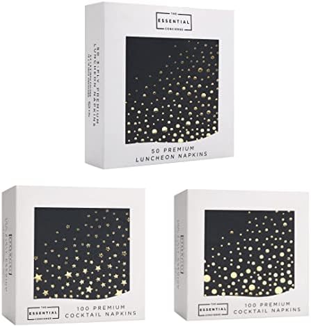 Стилни черни злато салфетки - 250 опаковки салфетки, включително кърпички за коктейли в 100 точки и 100 звездички и 50 Салфетки за обяд -