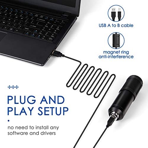 Комплект микрофони за стрийминг на подкасти Yakomon USB, Професионален Студиен Кардиоидный Кондензаторен микрофон за КОМПЮТЪР с честота