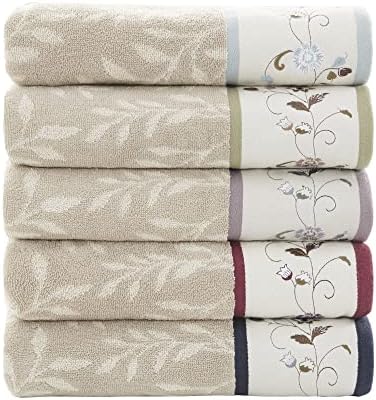 Комплект хавлиени кърпи Madison Park Serene от памук, Луксозен Жаккардовый дизайн с Цветна Бродерия, Мек и добре впитывающий за душ,