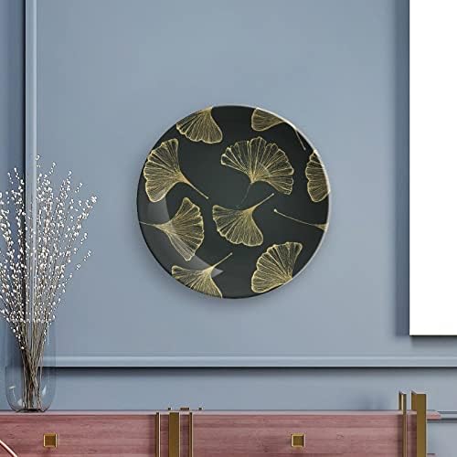 Златна Декоративна Чиния във формата на Листа на Гинко, Кръгли Керамични Плочи с Поставка за вашия Офис, Сватбен Декор