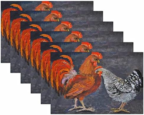 Комплект Кърпички от 6 Пере Кърпички за Кухненски Настолни Постелки, Пилета-Петли от Животински произход