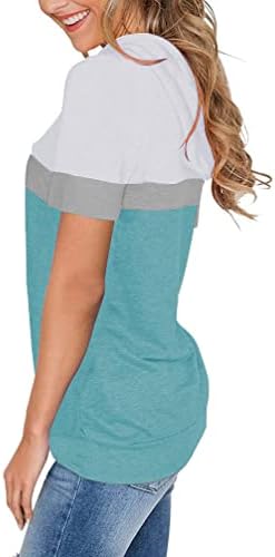 PGANDS/Дамски Летни Блузи в Цвят Блока/Обикновена Блузи с Къс Ръкав и Завязками, Мека Свободна Ежедневни Риза с Джоб