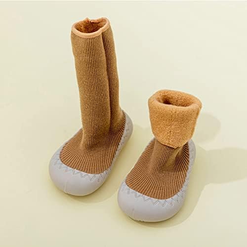 Детски обувки за бебета, Зимни обувки за деца, Нескользящие топли Чорапи на пода с мека подметка, Обувки за бебета, Чехли (Жълто, 0-6 месеца)