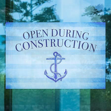 CGSignLab | Открита по време на строителството - Прозорец тампон в морска ивица | 36 x 24