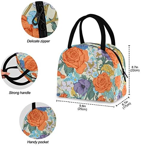 Случайна чанта за обяд Жена - Цветя, Листа, Птици, Реколта Голяма Запечатани Чанта за Обяд с плечевыми ремъци за работа