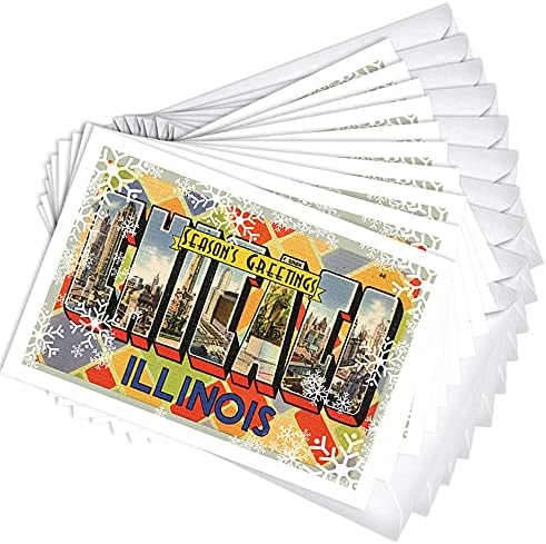 Коледни картички в Чикаго, Комплект коледни поздравителни картички за празниците в Чикаго, 20 Картички + 20 Пликове, Картички