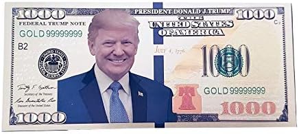 TrendyLuz САЩ Опаковка от 10 Президентските банкноти, златен цвят с Улыбающимся лицето на Доналд Тръмп стойност 1000 долара