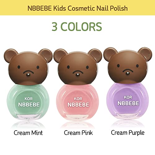 NBBEBE Корейски маникюр | Отслаивающийся Детски лак за нокти | На водна основа | Нетоксичен | Быстросохнущий | Подарък за рожден ден момичета, на възраст 3 +, 3 цвята (SetA)