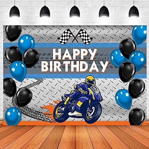 На фона на партито в чест на рождения Ден на Мотокрос за момчета, Черни и сини балони, Украса на Мотоциклет, Банер на тема рожден Ден, на
