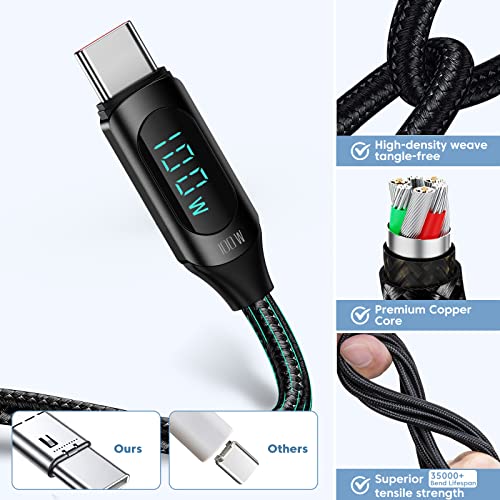 USB кабел C-USB C [6,6 фута / 2], USB кабел C мощност 100 W, Кабел за бързо зареждане Type C с led дисплей, Кабел Type C-Type C