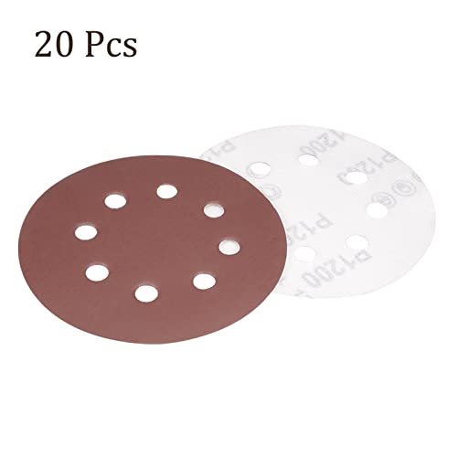 Kozelo 20 Бр. Шлифовъчни дискове с накладки под формата на куката и примката - [5 инча x 1200 гр.] Шкурка от алуминиев оксид за орбиталната